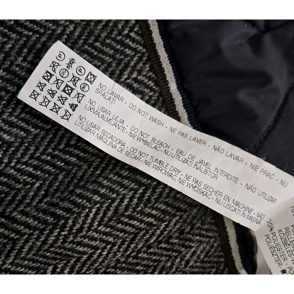 Zara Man Coat Men's Large Gray Herringbone Wool Blend Hooded Heavy Classic - Picture 7 of 12